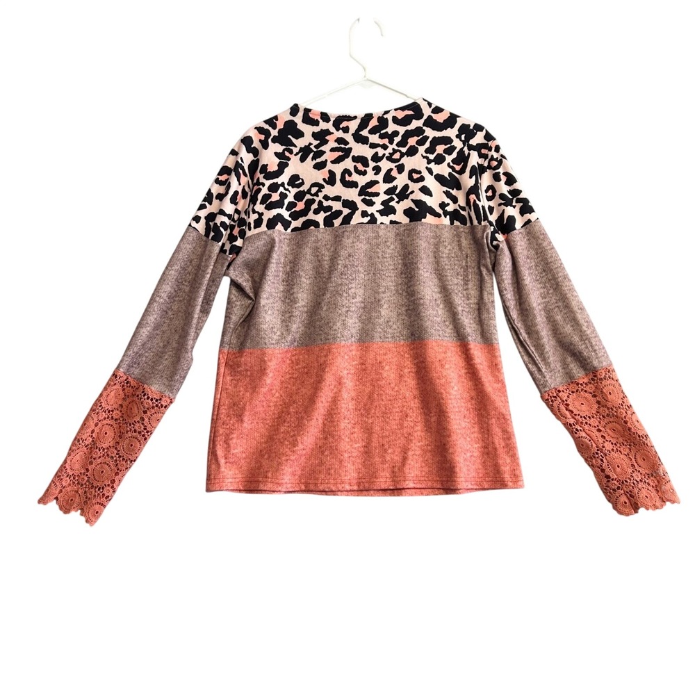 Cottage Fairy Animal Crochet‎ Leopard Lace Colorblock Womens Top Large